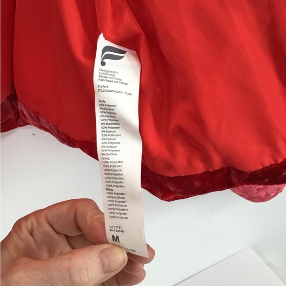 Fabletics Wander Crushed Velour Cropped Puffer Jacket Strawberry Red Size Med - Picture 10 of 10